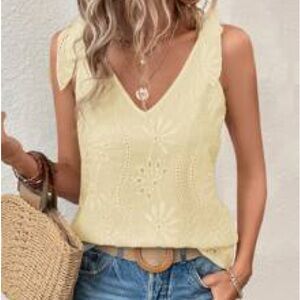 SHEIN VCAY Yellow Sleeveless Shoulder Knot Blouse